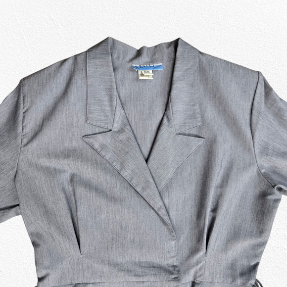 1980s Vintage Gray Office Career Made in USA Peplum Pencil Power Dress Size 14P - Picture 3 of 10